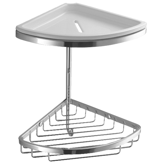 Полочка корзинка COLOMBO DESIGN ANGOLARI B9601 угловая двойная с керамической полкой с крючком цвет хром B9601.CR