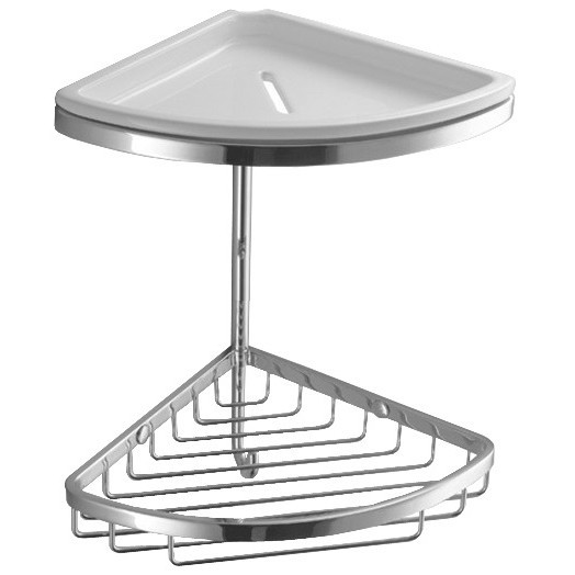 Полочка корзинка COLOMBO DESIGN ANGOLARI B9601 угловая двойная с керамической полкой с крючком цвет хром B9601.CR